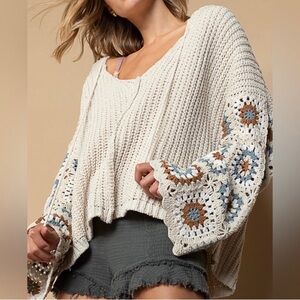 Women's Cream Crochet Sweater